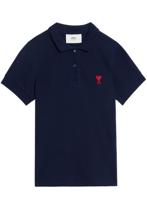 AMI Paris embroidered-logo short-sleeved polo top - Blue