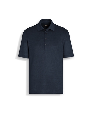 Navy Blue Linen Polo Shirt