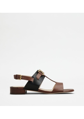 Tod's - Kate Sandals in Leather, BLACK,BROWN, 35 - Shoes