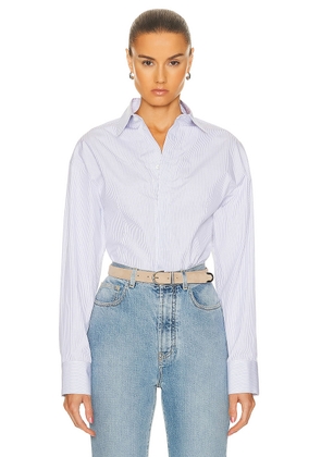 ALAÏA Shirt Bodysuit in Blanc & Bleu - Baby Blue. Size 40 (also in 36, 42).