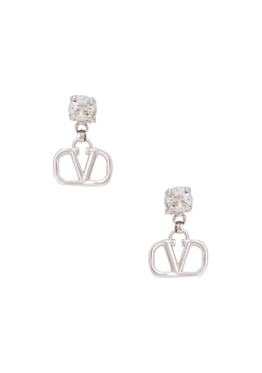 Valentino Garavani V Logo Pendant Earrings in Palladium & Crystal Silver Shade - Metallic Silver. Size all.