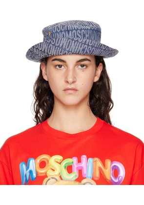 Moschino Navy Denim Allover Logo Bucket Hat
