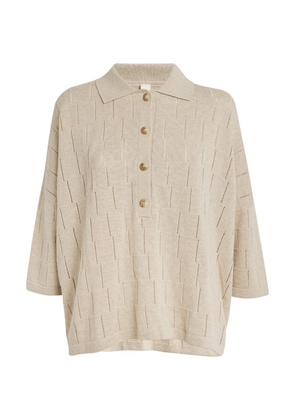 Lauren Manoogian Cotton-Linen Lattice Polo Shirt