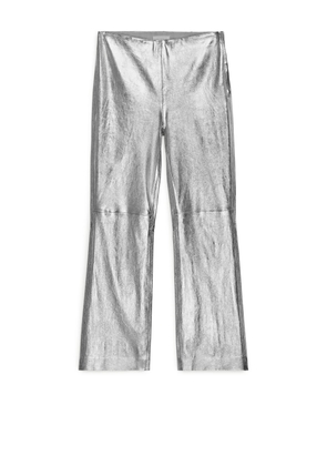 Cropped Stretch Leather Trousers - Grey