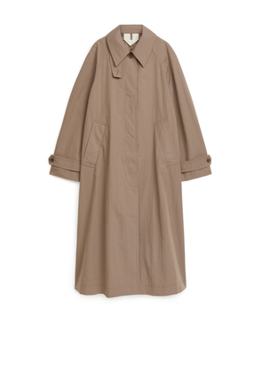 Cotton Blend Trench Coat - Brown
