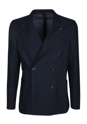 Lardini Jersey Double-Breasted Blue Jacket