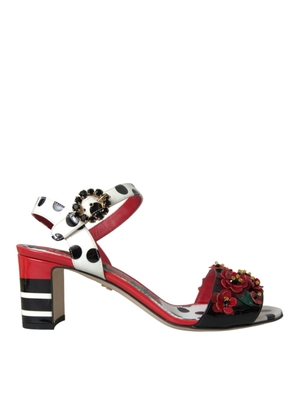 Dolce & Gabbana Multicolor Floral Crystal Leather Sandals Shoes - EU37.5/US7