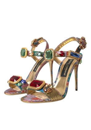 Dolce & Gabbana Multicolor Jacquard Crystals Sandals Shoes - EU40/US9.5