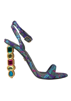 Dolce & Gabbana Multicolor Jacquard Crystals Sandals Shoes - EU38/US7.5