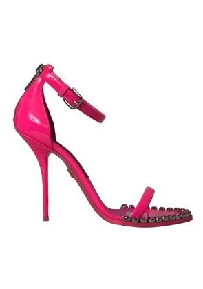 Dolce & Gabbana Pink Leather Crystal Heels Sandals Shoes - EU39/US8.5