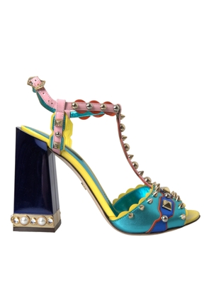 Dolce & Gabbana Multicolor Studded Leather Sandals Shoes - EU39/US8.5