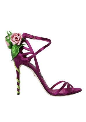 Dolce & Gabbana Purple Flower Satin Heels Sandals Shoes - EU39/US8.5