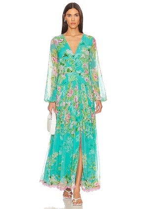 HEMANT AND NANDITA Azra Maxi Dress in Teal. Size XS.