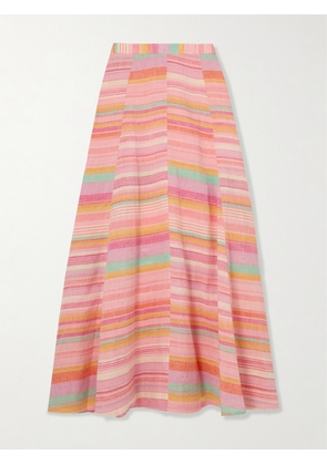 Emporio Sirenuse - Fiorella Pleated Paneled Striped Linen Maxi Skirt - Pink - IT38,IT40,IT42,IT44,IT46,IT48,IT50