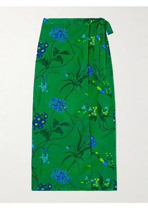 Erdem - Floral-print Cotton And Linen-blend Midi Wrap Skirt - Green - UK 4,UK 6,UK 8,UK 10,UK 12,UK 14,UK 16,UK 18,UK 20,UK 22