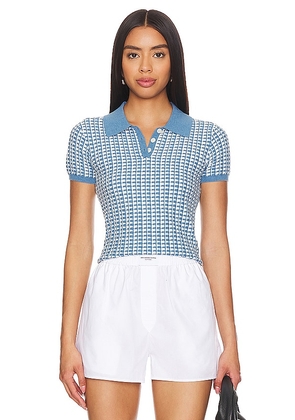 Guest In Residence Gingham Shrunken Polo Top in Blue. Size XS.