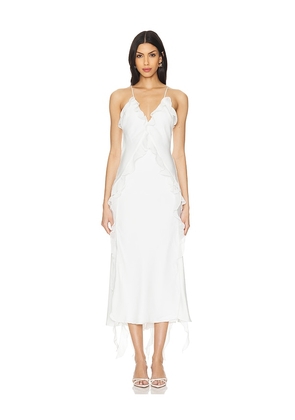 Bardot Marsella Ruffle Midi Dress in White. Size 2, 4, 6, 8.
