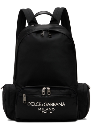 Dolce & Gabbana Black Nylon Rubberized Logo Backpack