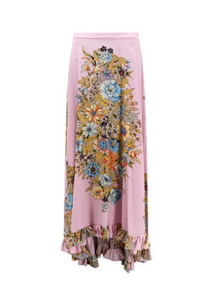Etro Pink Crepe De Chine Long Skirt With Print