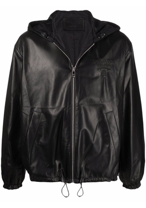 Prada debossed-logo hooded leather jacket - Black