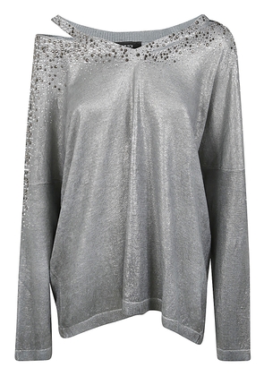 Avant Toi Linen Cotton V-Neck Pullover With Lamination And Strass