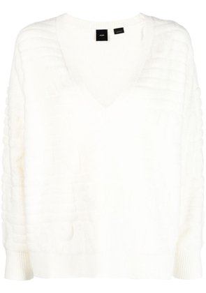 PINKO intarsia-knit logo V-neck jumper - White