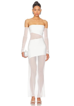 Lama Jouni Long Sleeve Cut Out Mesh Dress in White. Size XL, XS.