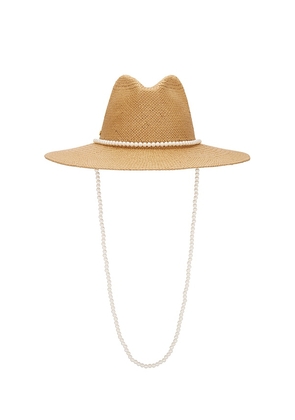Lele Sadoughi Pearl Strand Straw Hat in Tan.