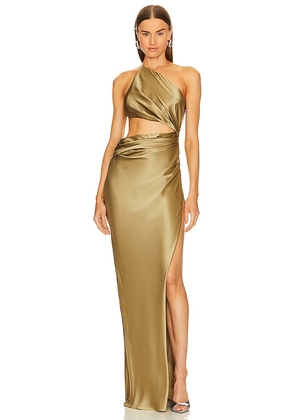The Sei One Shoulder Cut Out Gown in Metallic Gold. Size 4.