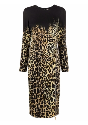 Roberto Cavalli leopard-print long-sleeve dress - Yellow