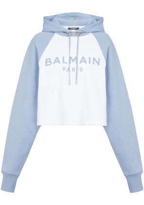 Balmain logo-print cropped hoodie - White