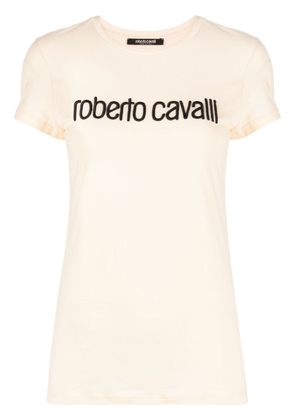 Roberto Cavalli logo-embroidered stretch-cotton T-shirt - Neutrals