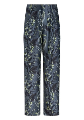 ETRO Foliage-print silk trousers - Blue