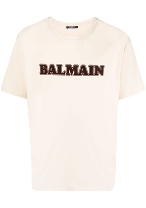 Balmain flocked-logo cottonT-shirt - Neutrals
