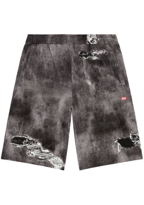Diesel distressed-print cotton track shorts - Black