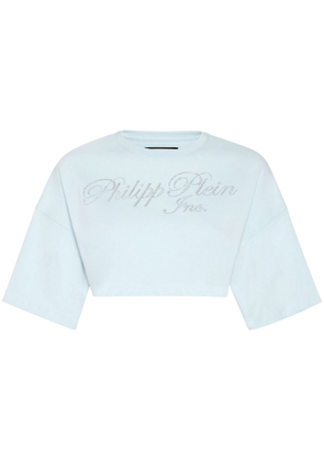 Philipp Plein crystal-embellished logo-print cropped T-shirt - Blue