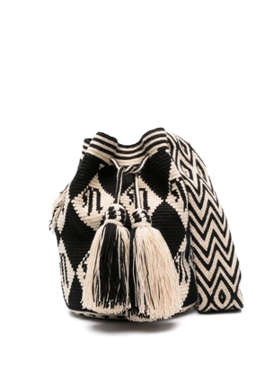 Nanushka logo-jacquard crochet bucket bag - Black
