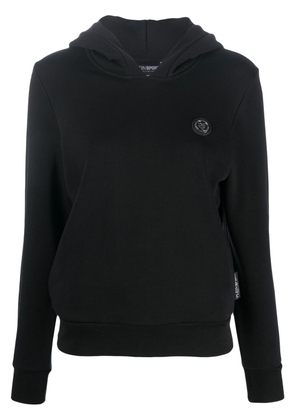 Plein Sport logo-plaque cotton hoodie - Black