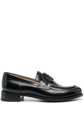 René Caovilla crystal-embellished leather loafers - Black