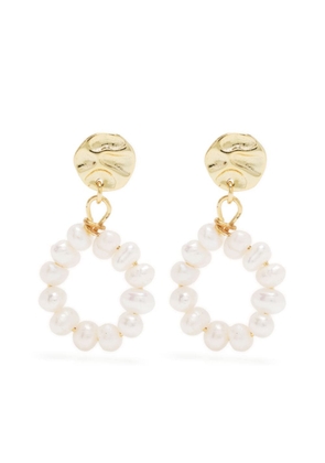 Hzmer Jewelry pearl-circle dangle earrings - White