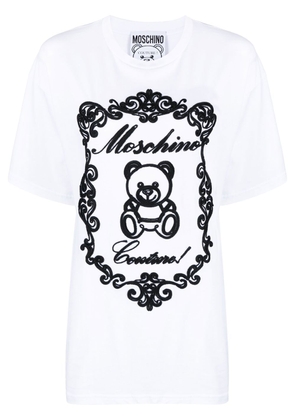 Moschino flocked-Teddy logo T-shirt - White