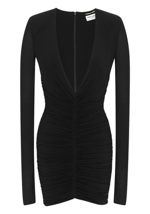 Saint Laurent ruched V-neck minidress - Black