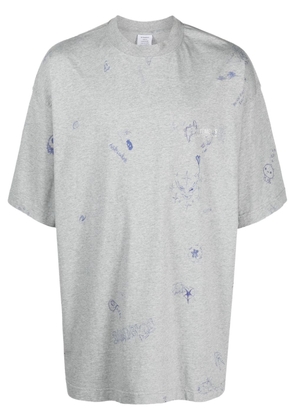 VETEMENTS Scribbled sketch-print cotton T-shirt - Grey