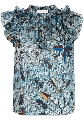 Ulla Johnson floral-print short-sleeve blouse - Blue