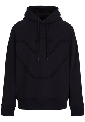 Emporio Armani logo-embossed cotton hoodie - Black
