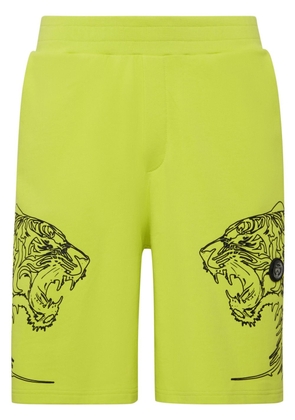 Plein Sport tiger-print cotton track shorts - Yellow