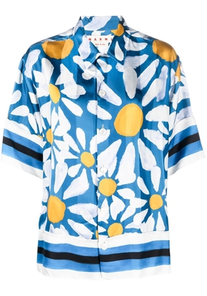 Marni graphic floral-print silk shirt - Blue