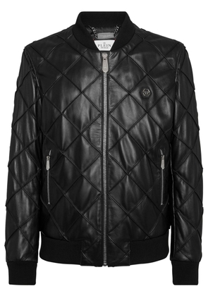 Philipp Plein quilted leather bomber jacket - Black