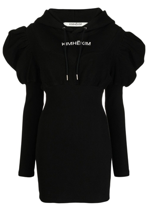Kimhekim puff-sleeves hooded dress - Black