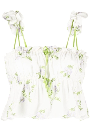 yuhan wang ruffled floral-embroidered top - White